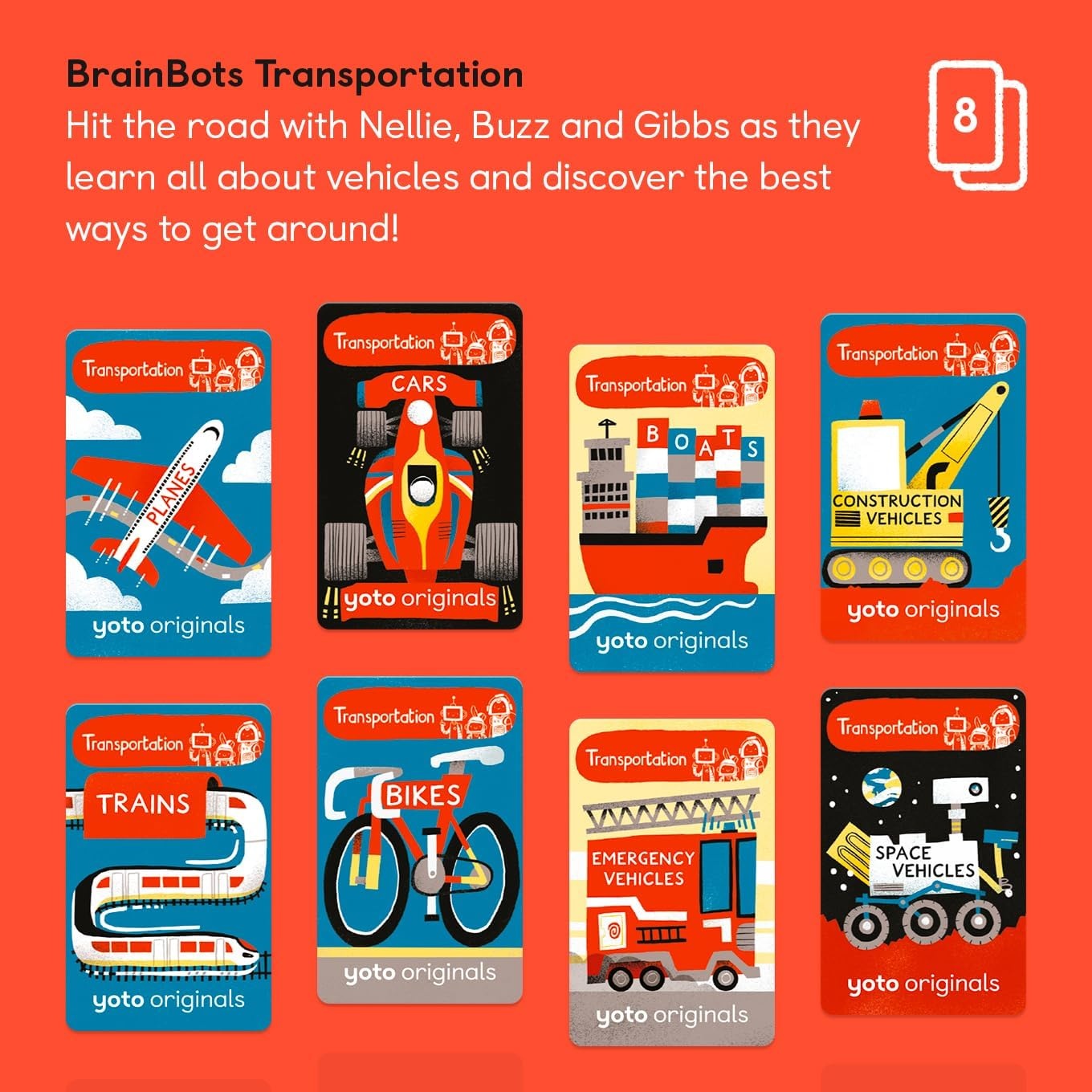 image:imageYOTO BrainBots Transportation  8 Kids Audiobook Cards for Use with Player amp Mini Allin1 Audio Player Educational amp ScreenFree Listening with Fun Playtime Bedtime amp Travel Stories Ages 6