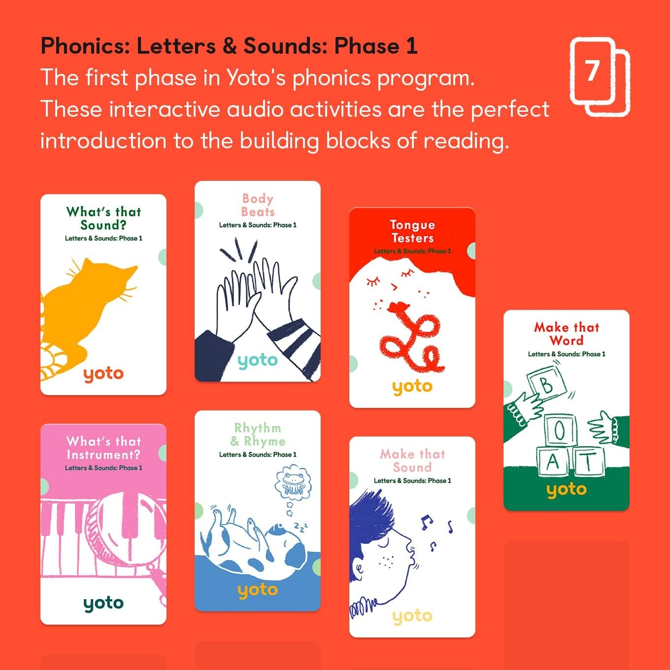 image:imageYOTO Phonics Letters amp Sounds Phase 1  Kids 7 Audio Cards for Use with Player amp Mini Allin1 Audio Device Educational ScreenFree Listening with Fun Interactive Learning Activities Ages 3